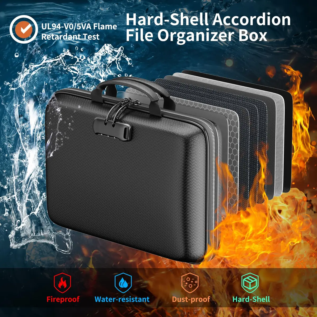 DocSafe Fireproof Document Box with Lock & Accordion File Folder, 36.8 cm (14.5") | UL94-V0/5VA Flame Retardant - view 2
