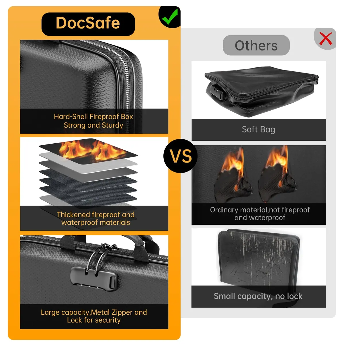 DocSafe Fireproof Document Box with Lock & Accordion File Folder, 36.8 cm (14.5") | UL94-V0/5VA Flame Retardant - view 3