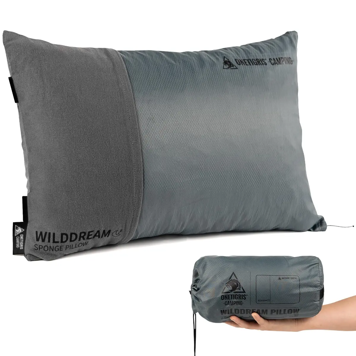 ONETIGRIS Wilddream Camping Pillow Shredded Memory Foam Medium Cool Gray | Compact & Comfortable for Backpacking, Travel, and Car Trips - main product image