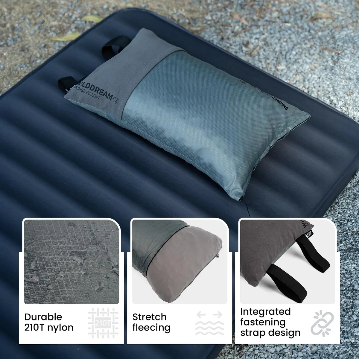 ONETIGRIS Wilddream Camping Pillow Shredded Memory Foam Medium Cool Gray | Compact & Comfortable for Backpacking, Travel, and Car Trips - view 5