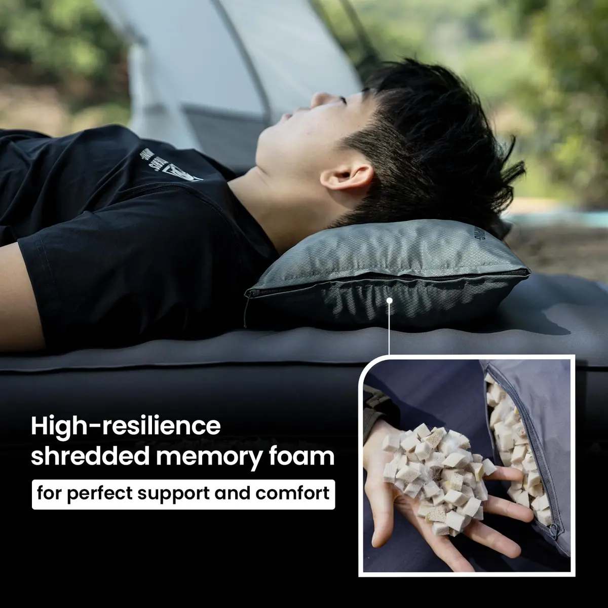 ONETIGRIS Wilddream Camping Pillow Shredded Memory Foam Medium Cool Gray | Compact & Comfortable for Backpacking, Travel, and Car Trips - view 4