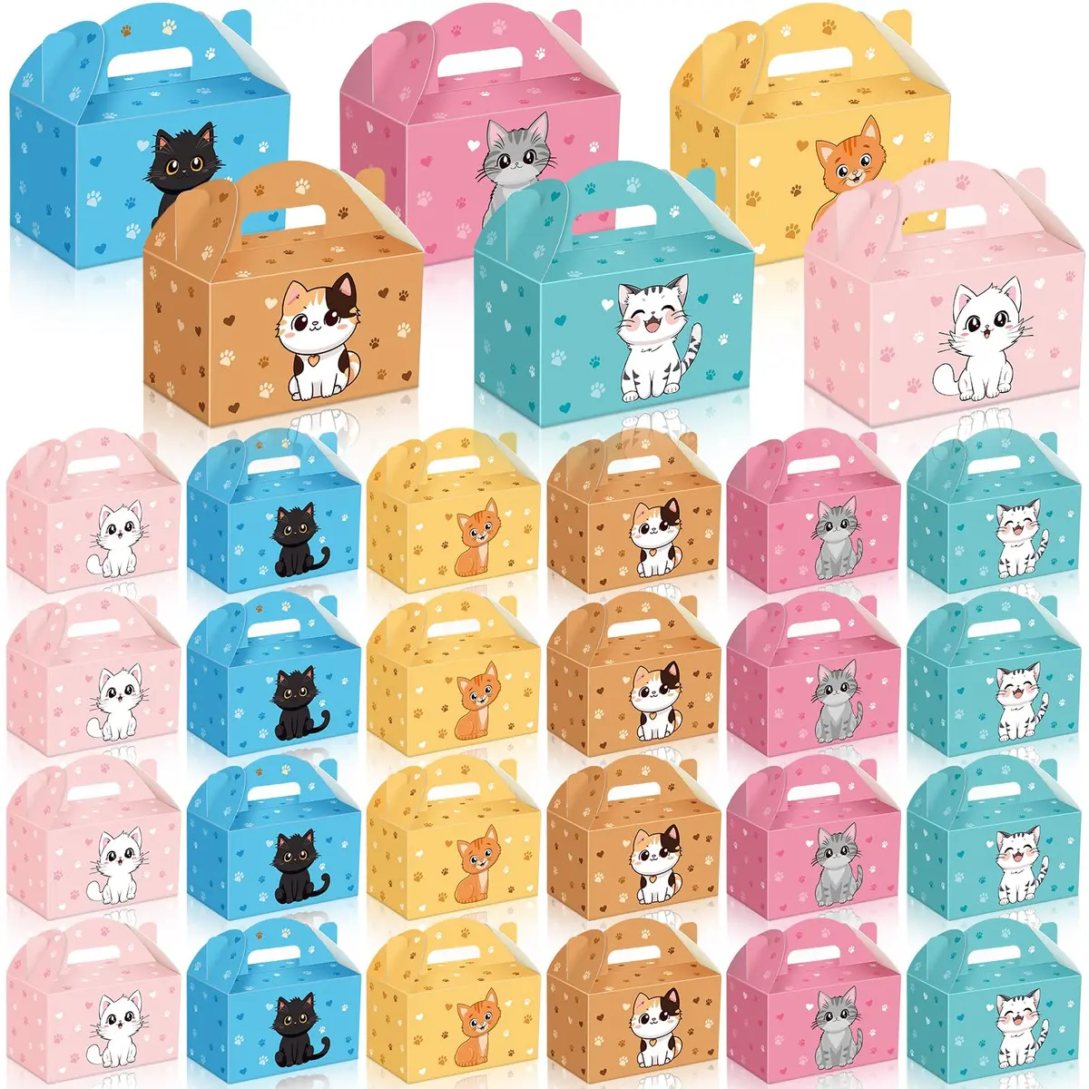 Dunzoom Cat Party Favors Treat Boxes 24 Pack | Foldable Kitten Goodie Bags for Cat Themed Parties - main product image