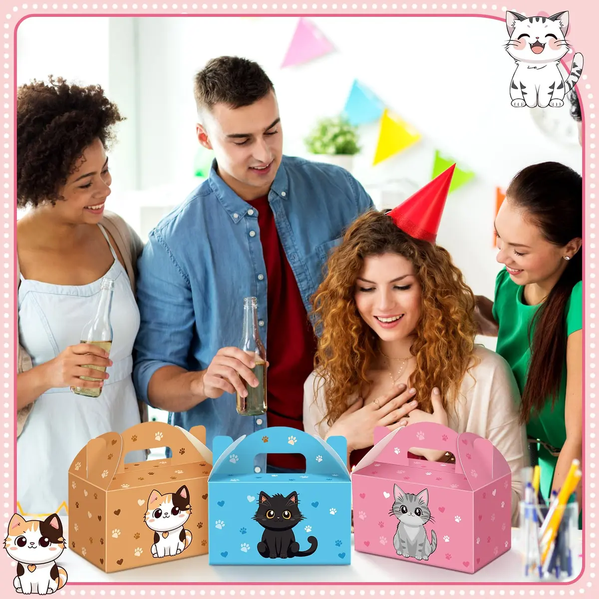 Dunzoom Cat Party Favors Treat Boxes 24 Pack | Foldable Kitten Goodie Bags for Cat Themed Parties - view 6