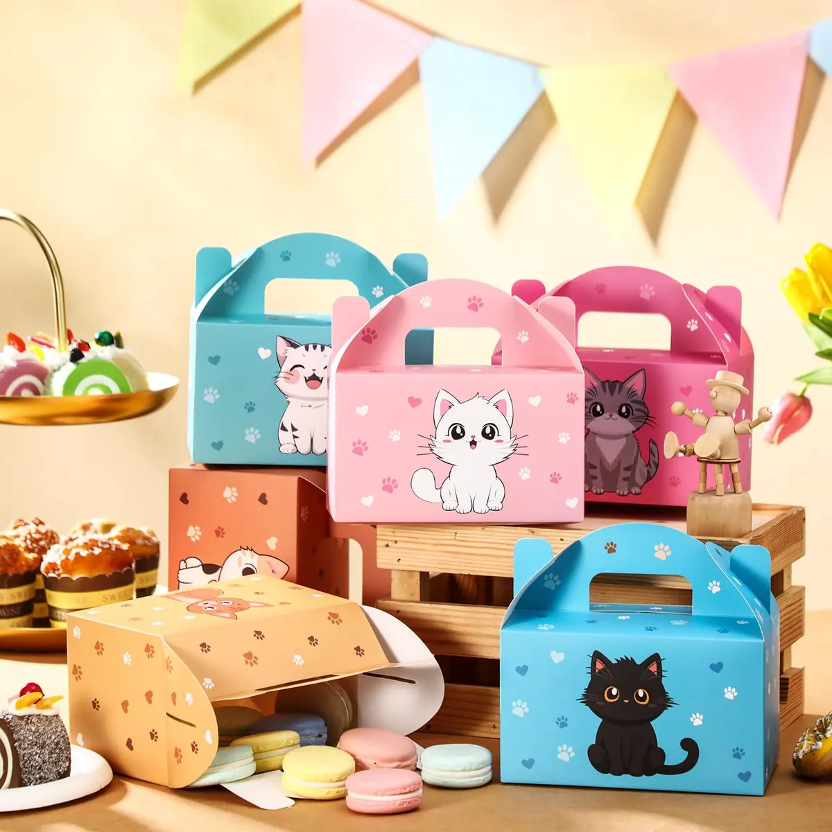 Dunzoom Cat Party Favors Treat Boxes 24 Pack | Foldable Kitten Goodie Bags for Cat Themed Parties - view 3