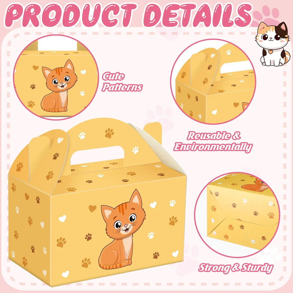 Dunzoom Cat Party Favors Treat Boxes 24 Pack | Foldable Kitten Goodie Bags for Cat Themed Parties - view 4