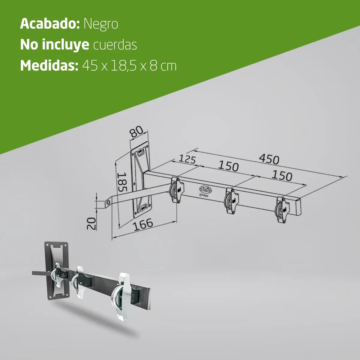 Amig Outdoor Wall Clothesline 45x18.5x8 cm | Durable Steel, 6 Pulleys, Easy Install - view 7