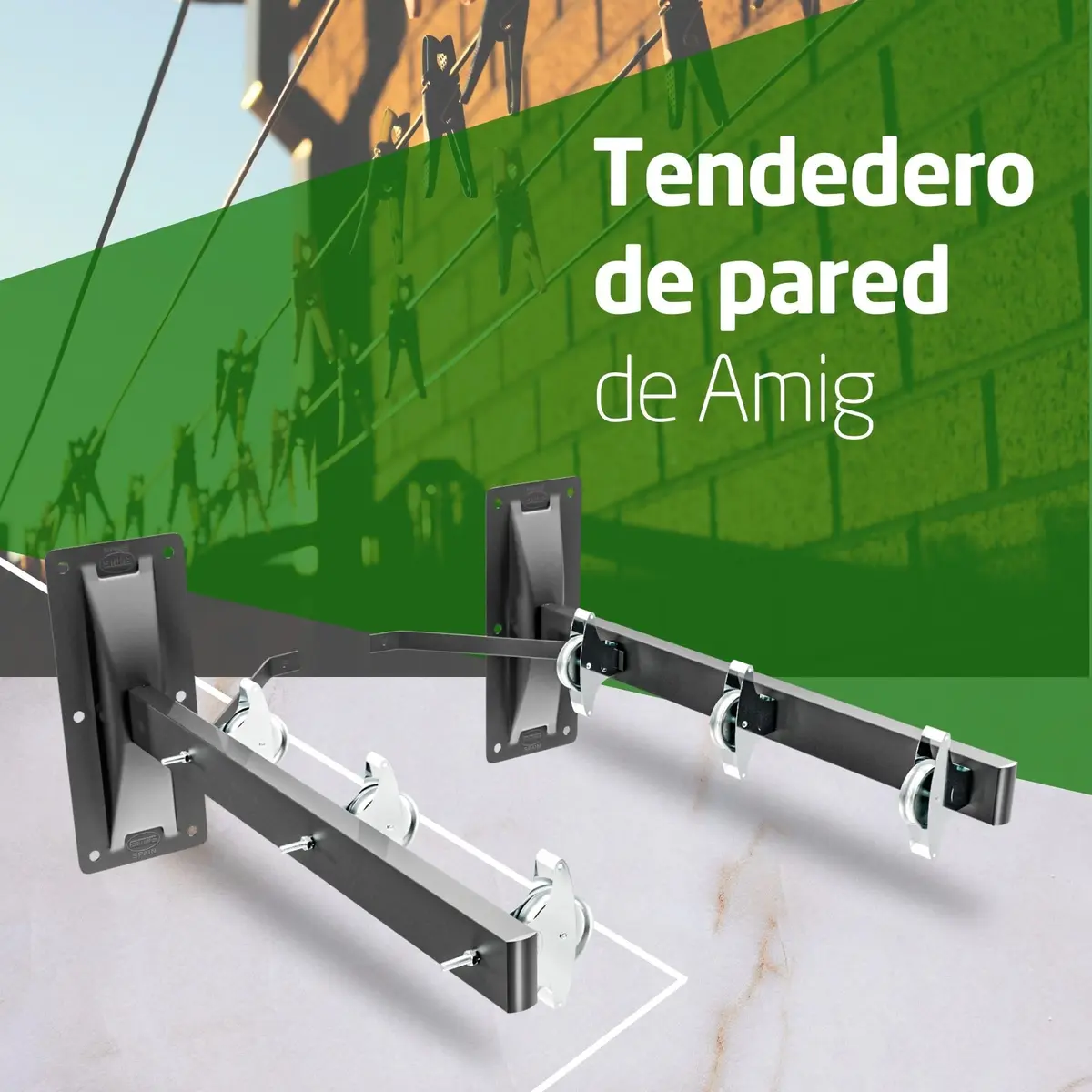Amig Outdoor Wall Clothesline 45x18.5x8 cm | Durable Steel, 6 Pulleys, Easy Install - view 2