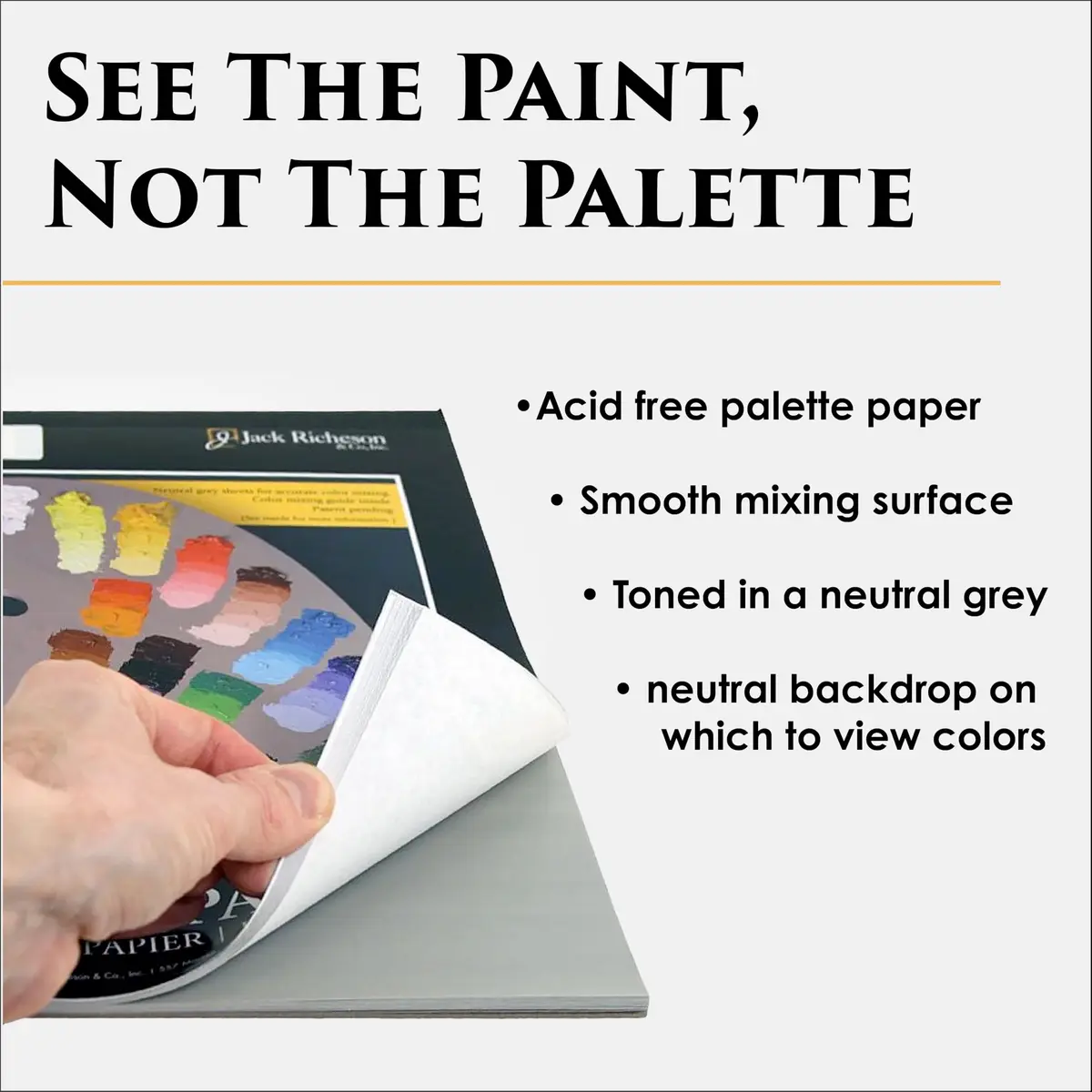 Jack Richeson Grey Matters Disposable Paper Palette 6” x 9” | Acid-Free, Seep-Resistant, 3 Pack with Palette Knife - view 2