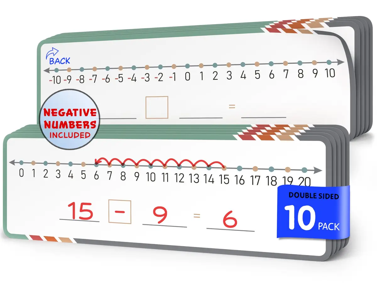Scribbledo Dry Erase Negative Number Line Sheets (4x12 Inch, 10-Pack) | Visual Math Practice for Grades 2-6 - main product image