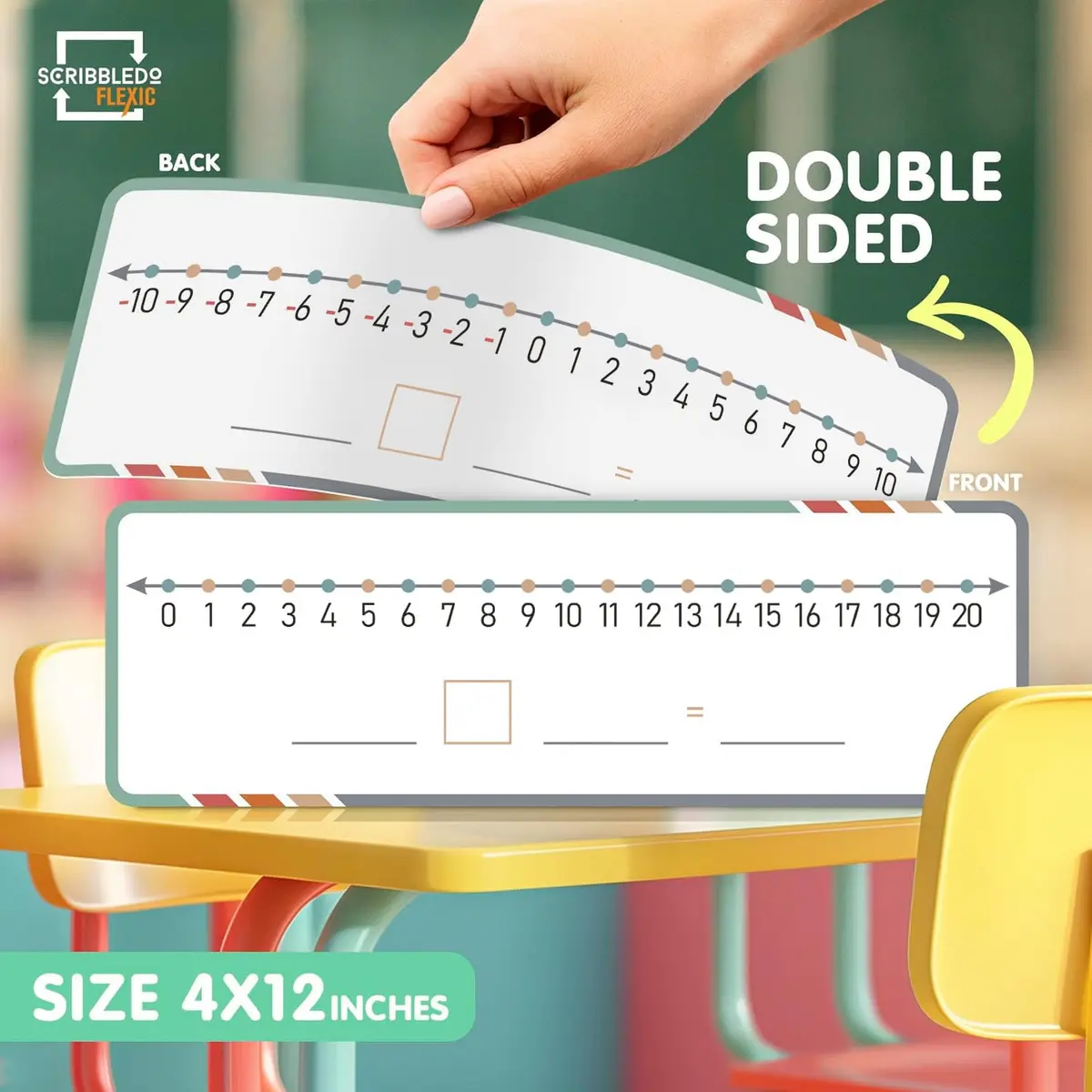 Scribbledo Dry Erase Negative Number Line Sheets (4x12 Inch, 10-Pack) | Visual Math Practice for Grades 2-6 - view 7