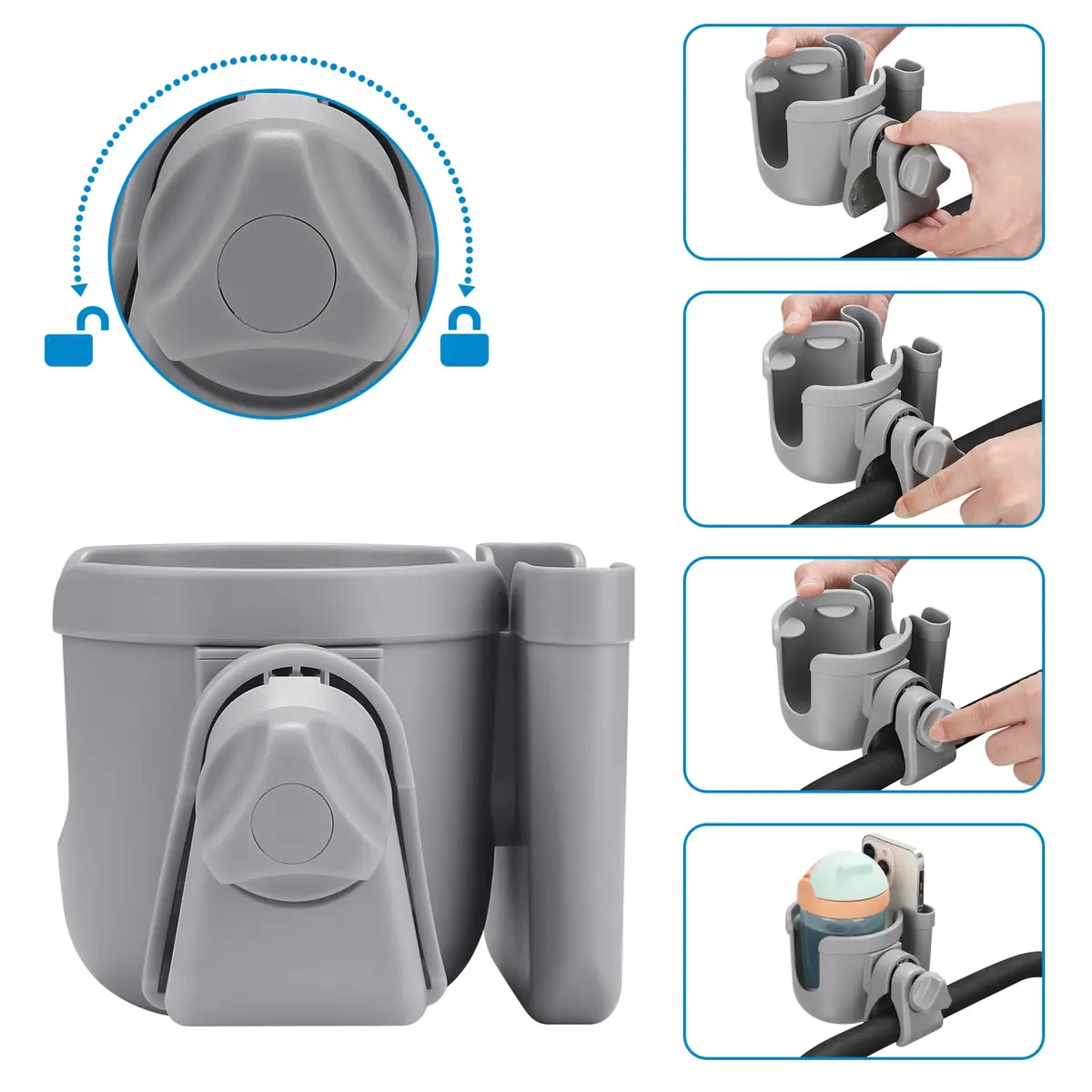 Accmor Universal Stroller Cup Holder with Phone, Bike & Wheelchair Attachment | Fits Uppababy Graco - view 5