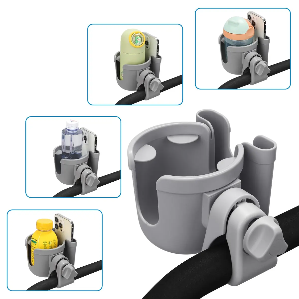 Accmor Universal Stroller Cup Holder with Phone, Bike & Wheelchair Attachment | Fits Uppababy Graco - view 8