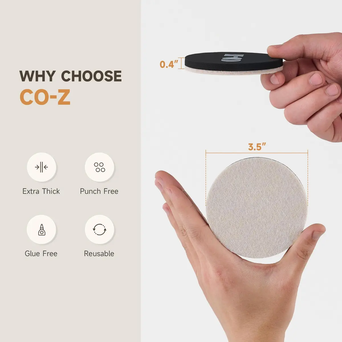 CO-Z Felt Furniture Sliders for Hardwood Floors | 8pcs 3.5" Reusable Floor Protectors - view 5