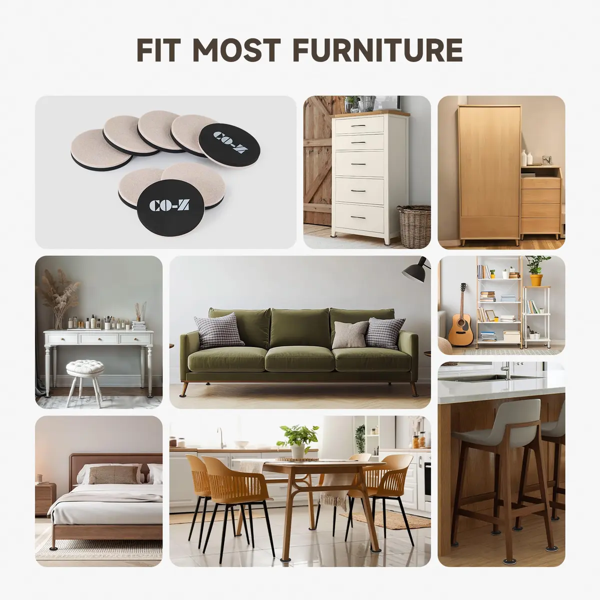 CO-Z Felt Furniture Sliders for Hardwood Floors | 8pcs 3.5" Reusable Floor Protectors - view 6