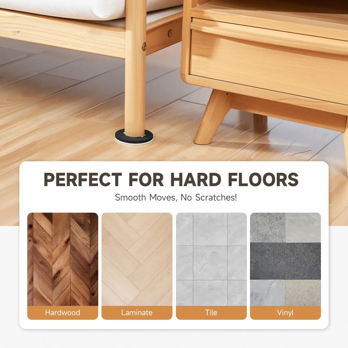 CO-Z 3 1/2" Round Felt Furniture Sliders - 8 Pack for Hardwood & Hard Surfaces - view 3