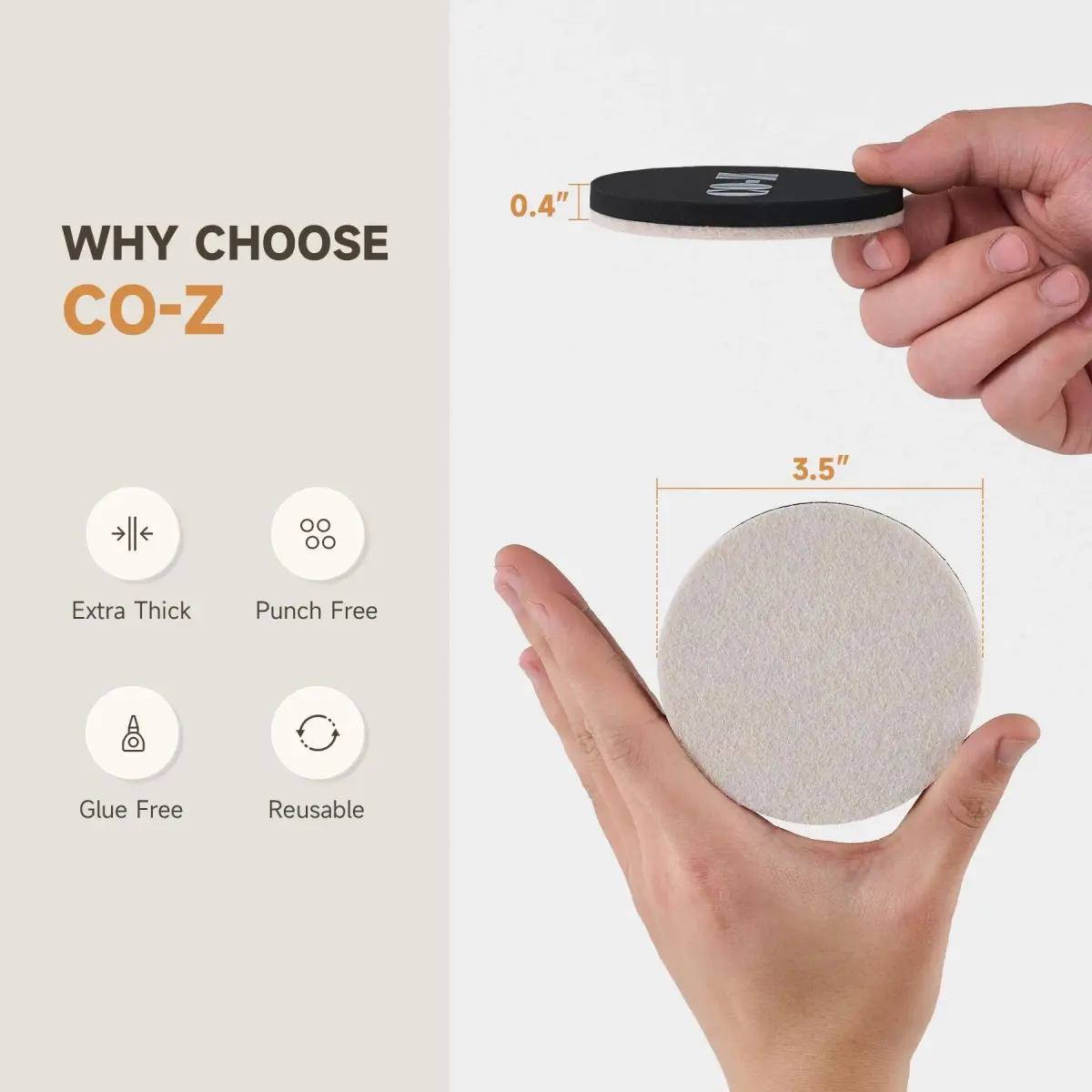 CO-Z 16pcs Felt Furniture Sliders for Hardwood Floors, 3.5 in (8.89 cm) Reusable Furniture Pads | Heavy Furniture Movers for Hard Surfaces - view 5