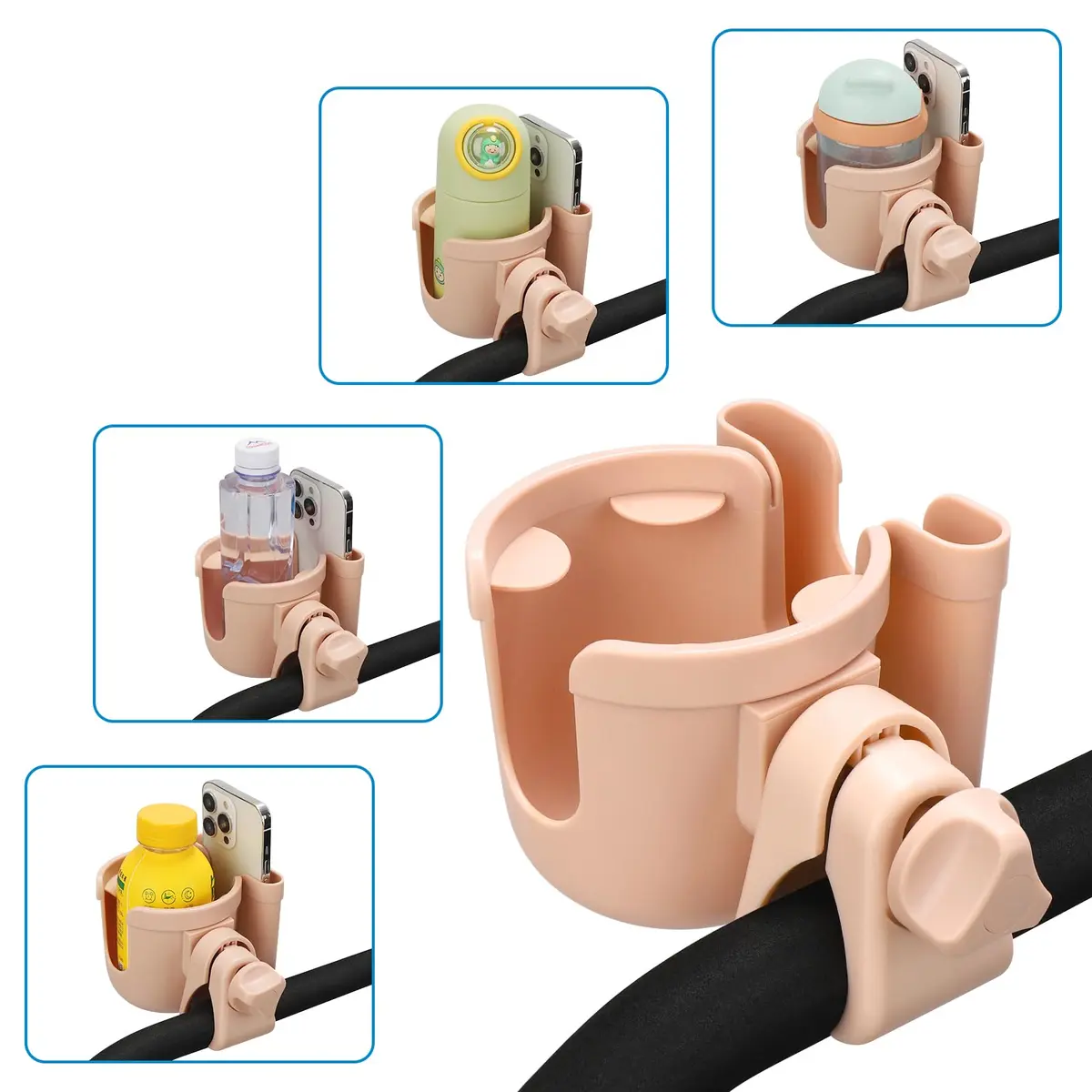 Accmor Stroller Cup Holder with Phone Holder, Universal Fit, 0.55–1.7 in Clamp, Durable ABS | Fits Uppababy, Graco, Bugaboo, Nuna - view 9