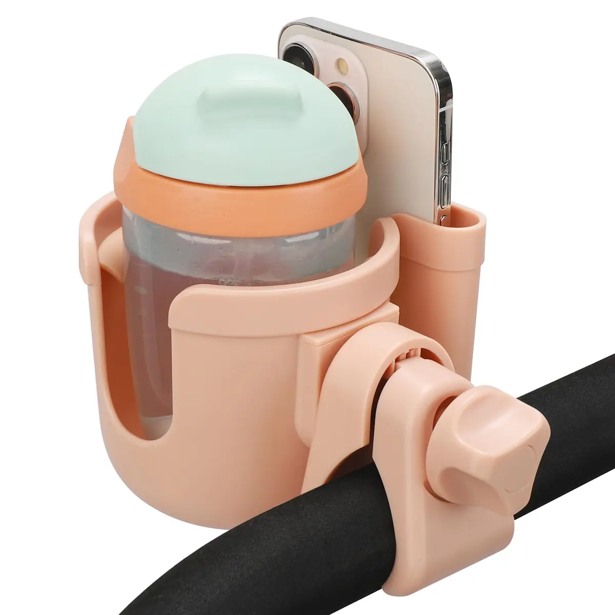 Accmor Stroller Cup Holder with Phone Holder, Universal Fit, 0.55–1.7 in Clamp, Durable ABS | Fits Uppababy, Graco, Bugaboo, Nuna - view 2