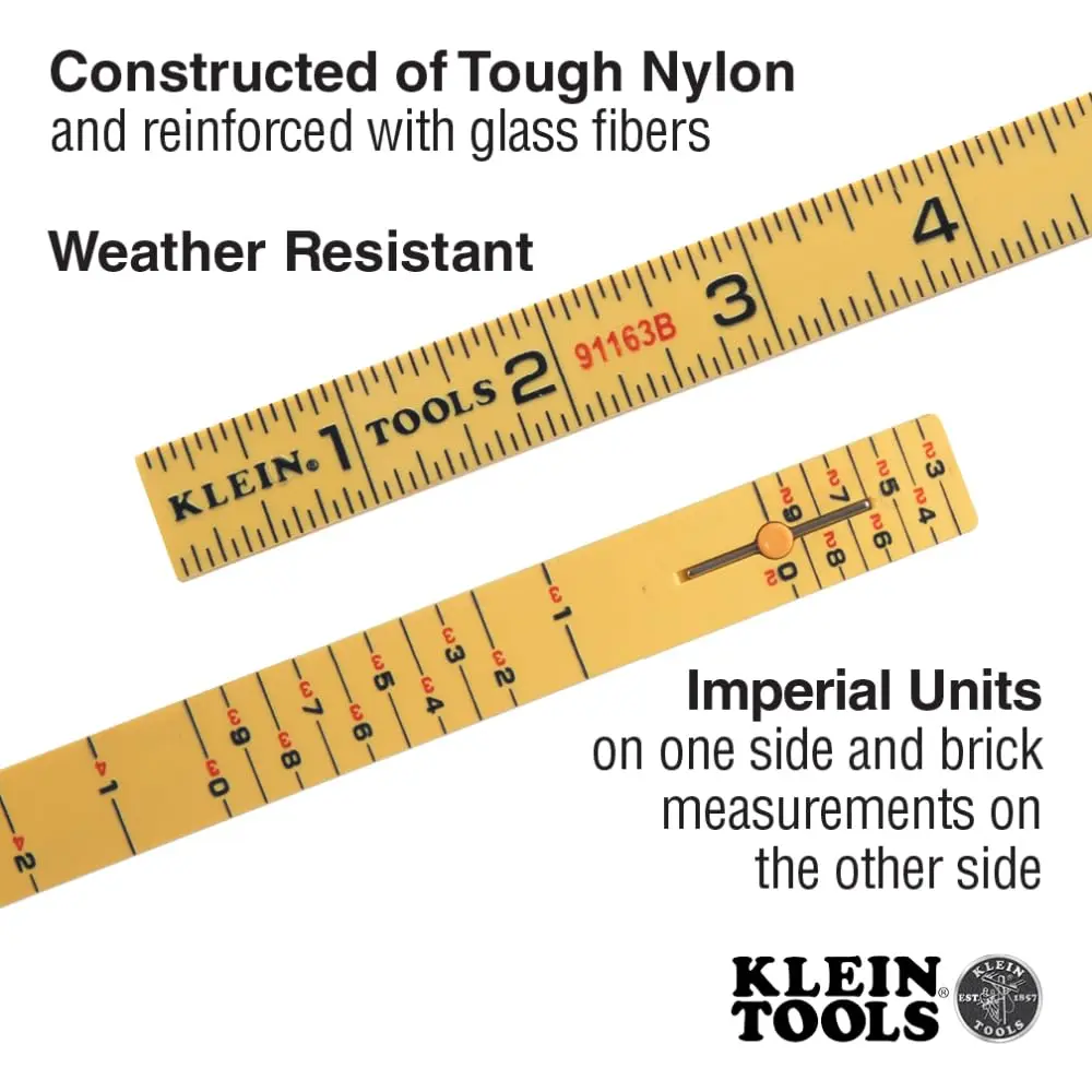 Klein Tools 6-Foot Fiberglass Folding Ruler | Brick Scale, 1/16-Inch Graduation, Outside Reading - view 2