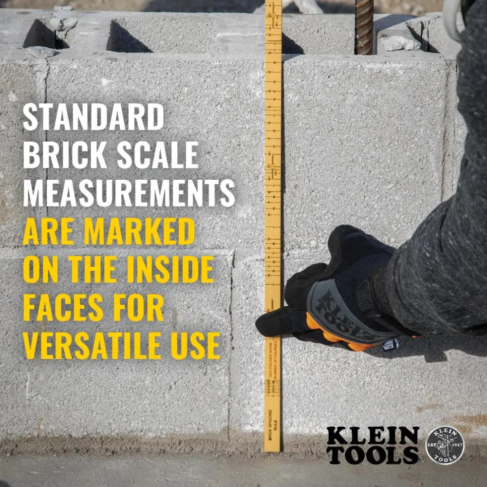 Klein Tools 6-Foot Fiberglass Folding Ruler | Brick Scale, 1/16-Inch Graduation, Outside Reading - view 3