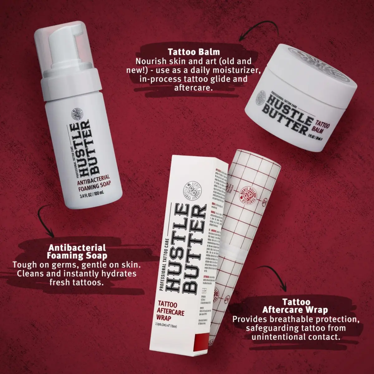 Hustle Butter Tattoo Aftercare Kit - Balm, Soap & Wrap | Hydrates & Protects New Ink - view 2