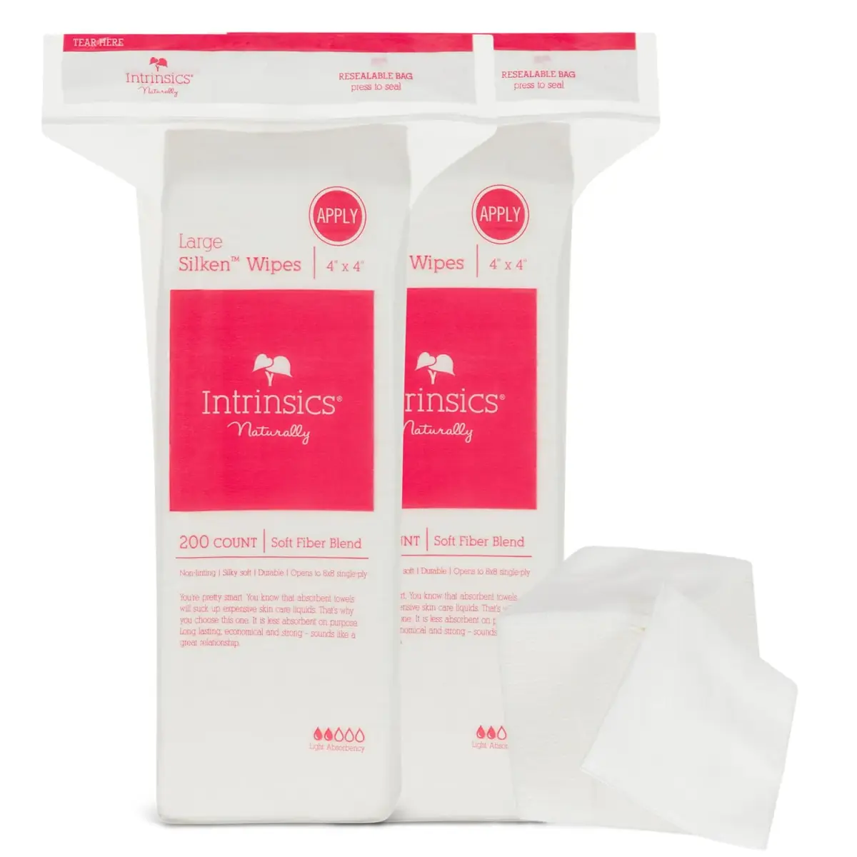 Intrinsics Silken Esthetic Wipes 4x4 inch (400 Count) | 4-Ply Lint-Free Facial Wipes for Toner & Makeup Removal - main product image