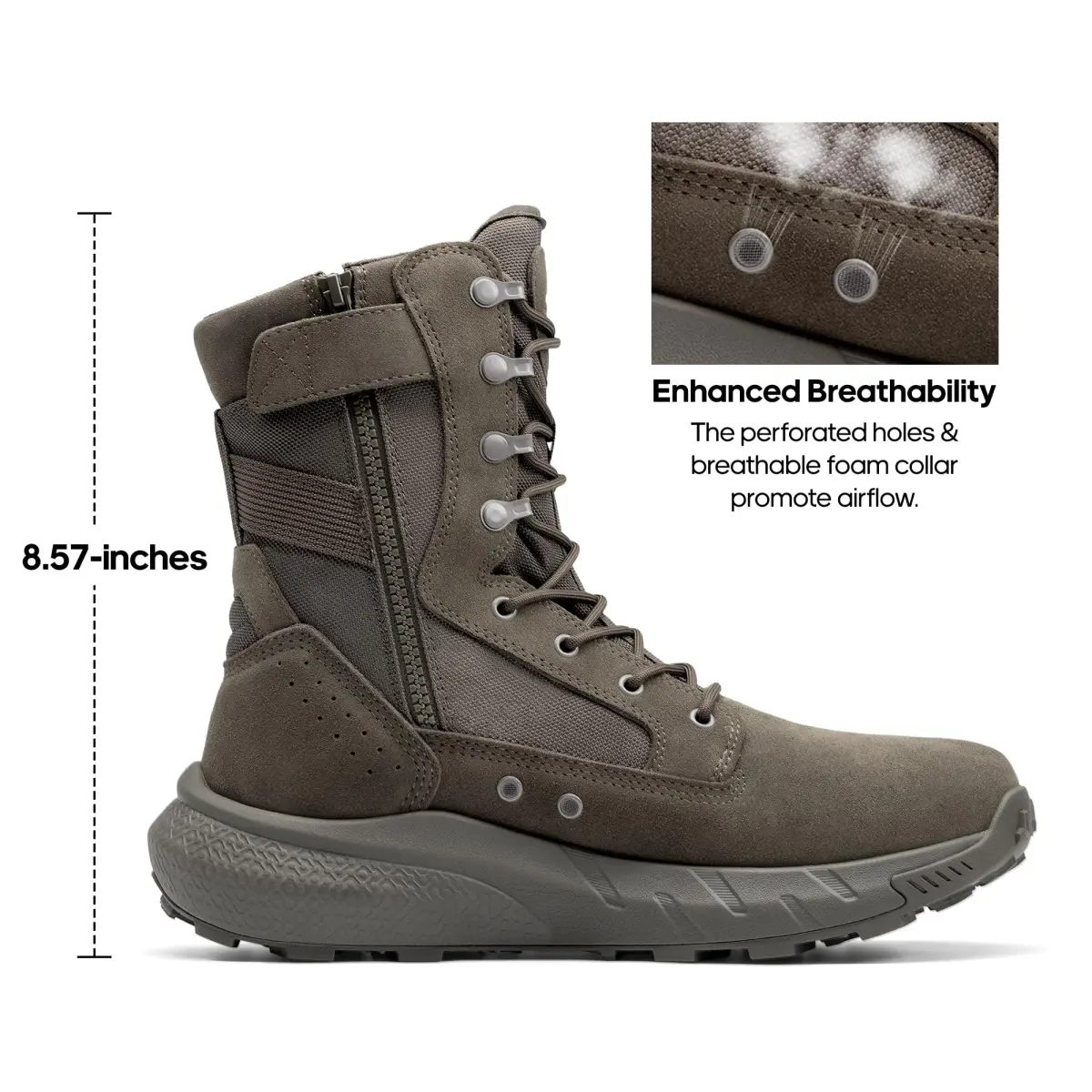 NORTIV 8 Men's Olive Tactical Military Boots, 11 US (28.1cm) | Side Zip Breathable Work & Hiking Footwear - view 5