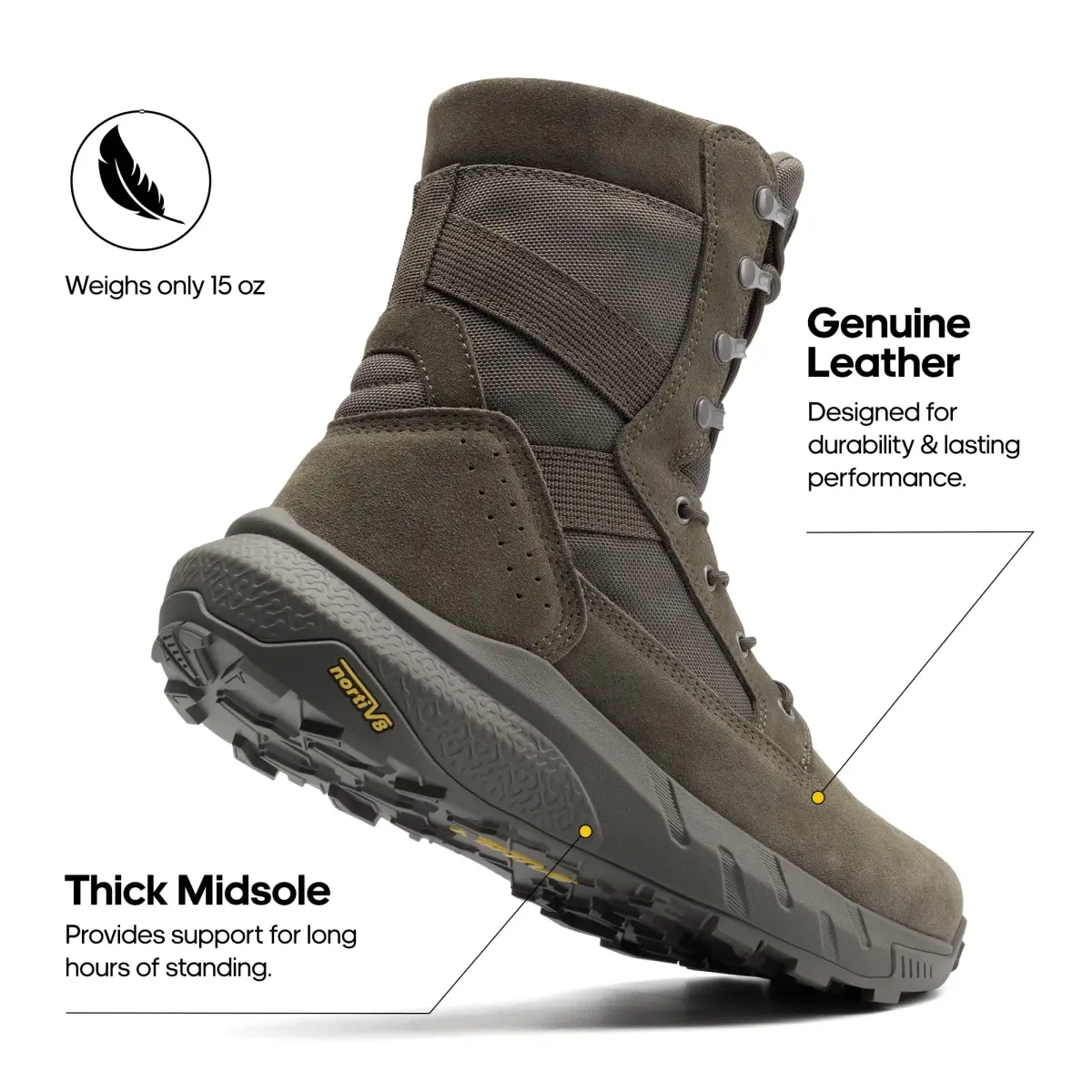 NORTIV 8 Men's Olive Tactical Military Boots, 11 US (28.1cm) | Side Zip Breathable Work & Hiking Footwear - view 4