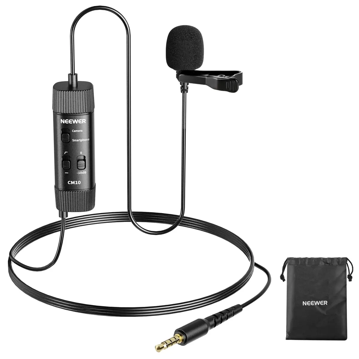 NEEWER Microphone CM10 | 360° Omnidirectional Lavalier Lapel Mic for Camera & Phone, 1.5m Cable, Low Frequency Cut, Gain Control, Monitoring Jack - main product image