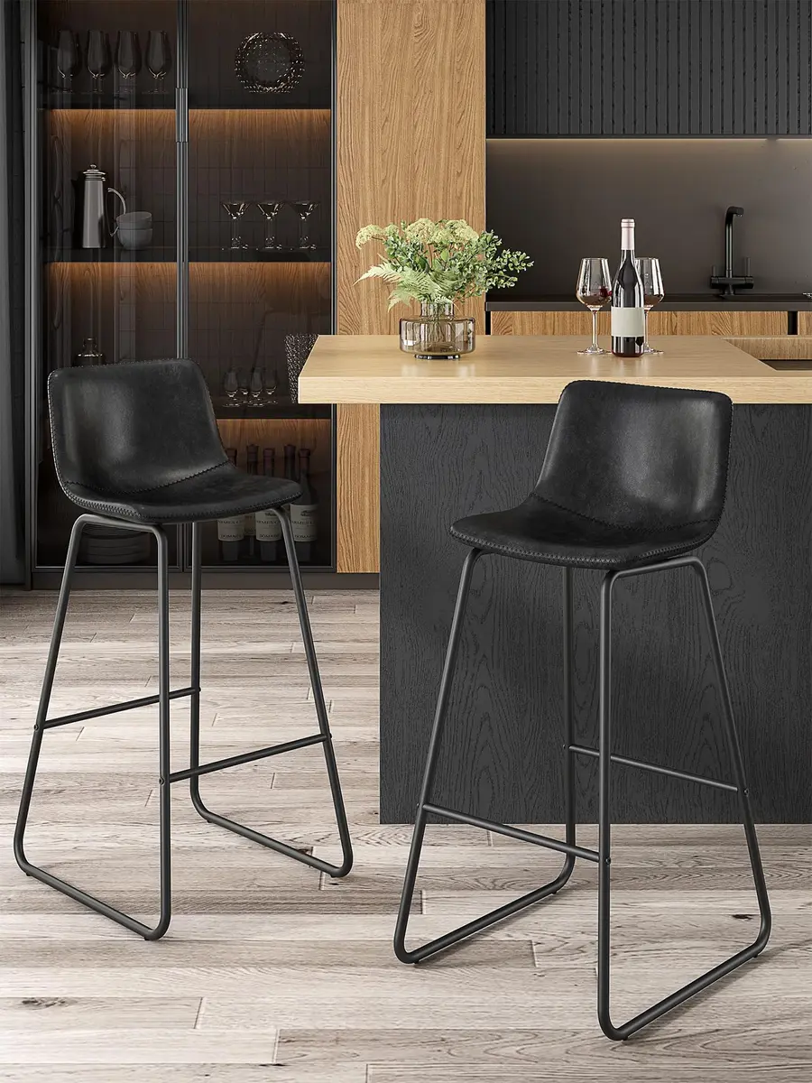 Aowos 30in Bar Stools Counter Height Chairs Set of 2 Metal Legs | Modern Faux Leather Seating (70-120c) - main product image