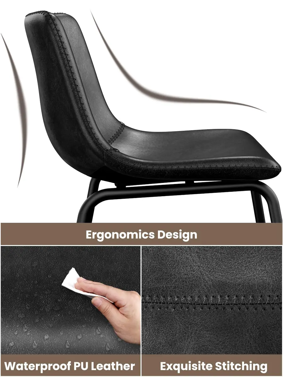 Aowos 30in Bar Stools Counter Height Chairs Set of 2 Metal Legs | Modern Faux Leather Seating (70-120c) - view 7