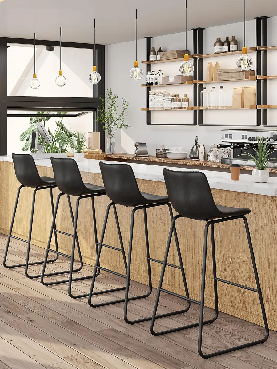 Aowos 30in Bar Stools Counter Height Chairs Set of 2 Metal Legs | Modern Faux Leather Seating (70-120c) - view 8