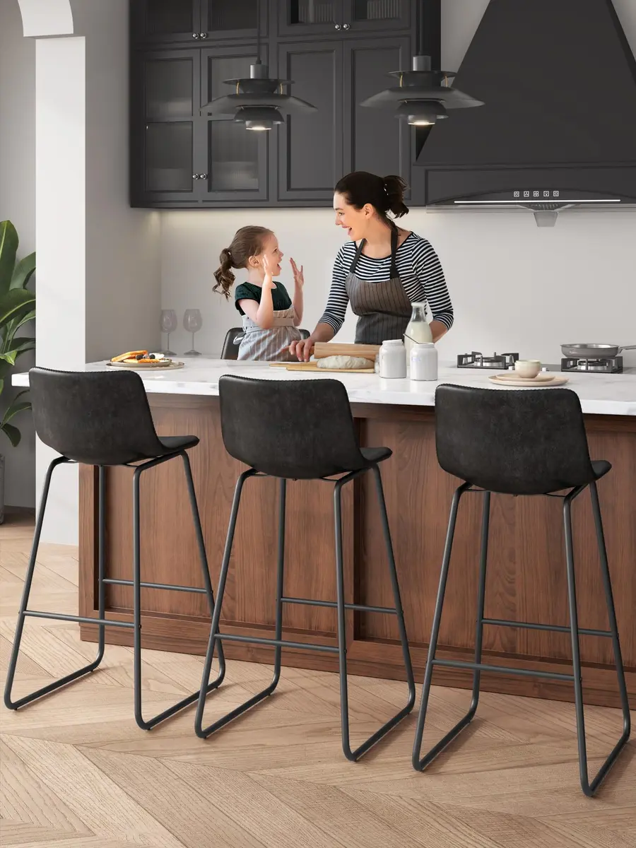 Aowos 30in Bar Stools Counter Height Chairs Set of 2 Metal Legs | Modern Faux Leather Seating (70-120c) - view 9