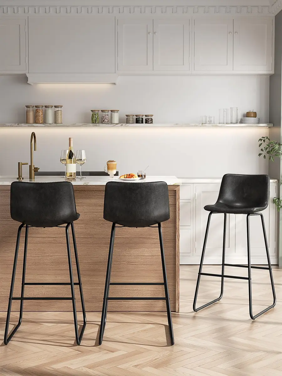 Aowos 30in Bar Stools Counter Height Chairs Set of 2 Metal Legs | Modern Faux Leather Seating (70-120c) - view 2