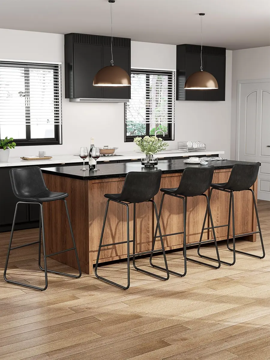 Aowos 30in Bar Stools Counter Height Chairs Set of 2 Metal Legs | Modern Faux Leather Seating (70-120c) - view 3