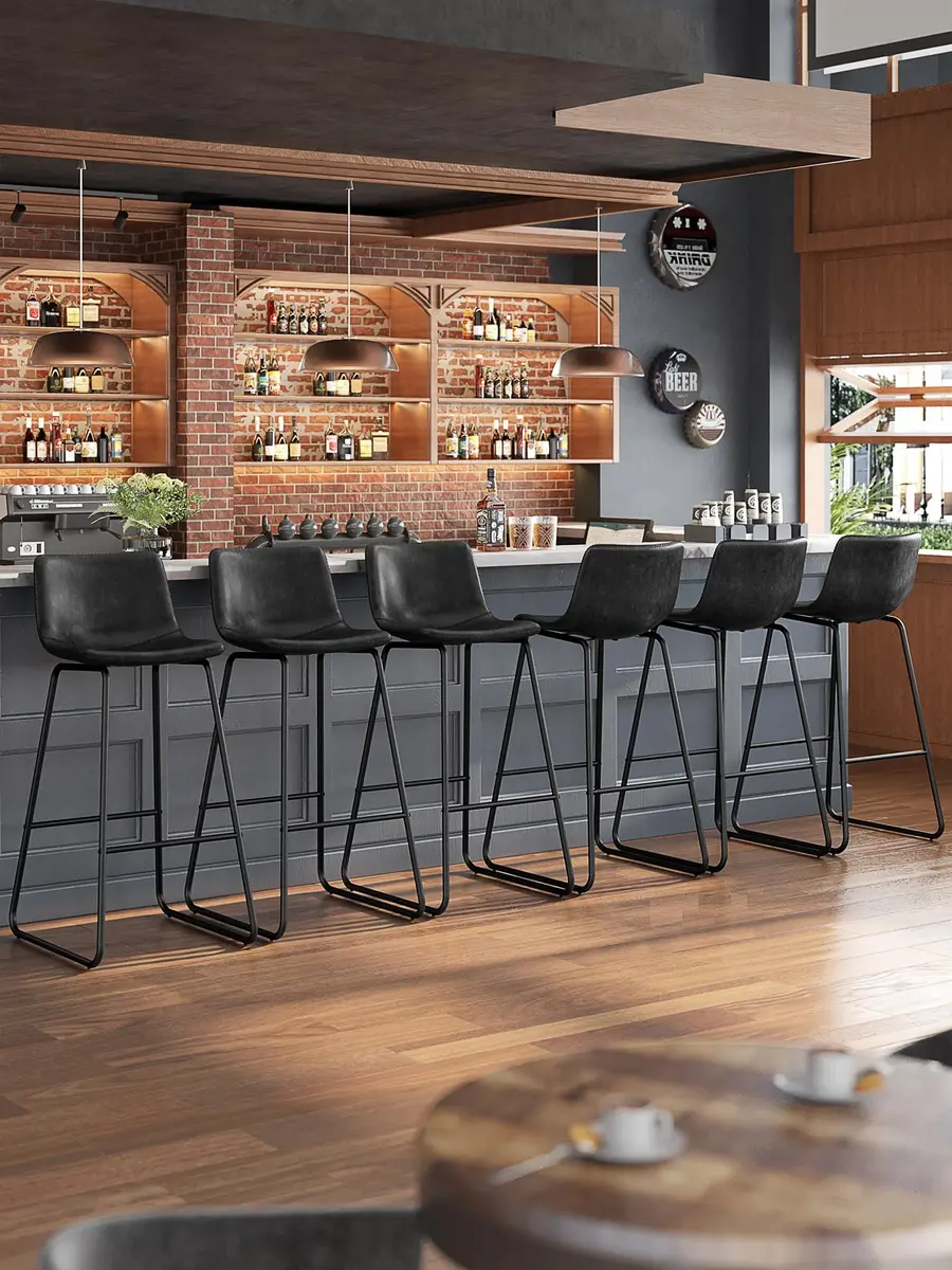 Aowos 30in Bar Stools Counter Height Chairs Set of 2 Metal Legs | Modern Faux Leather Seating (70-120c) - view 4