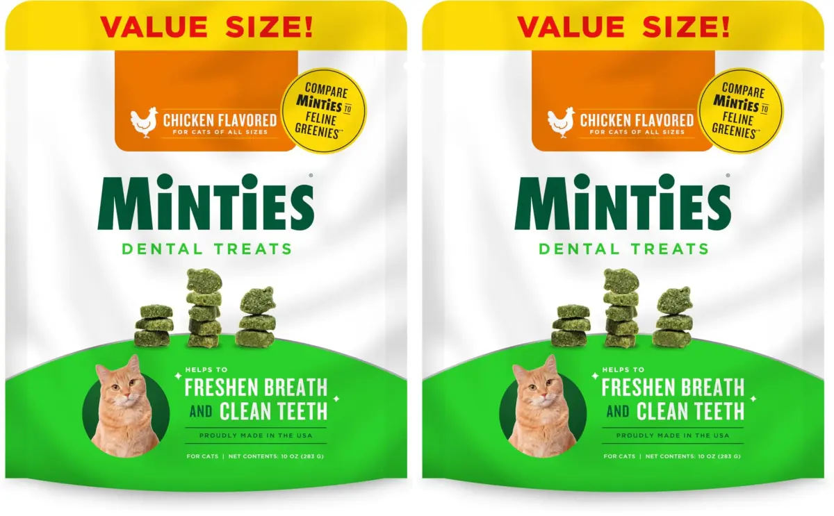 Minties Dental Treats for Cats, Chicken Flavored, 40oz (Pack of 2) | USA-Made Oral Care for Healthy Gums & Fresh Breath - main product image
