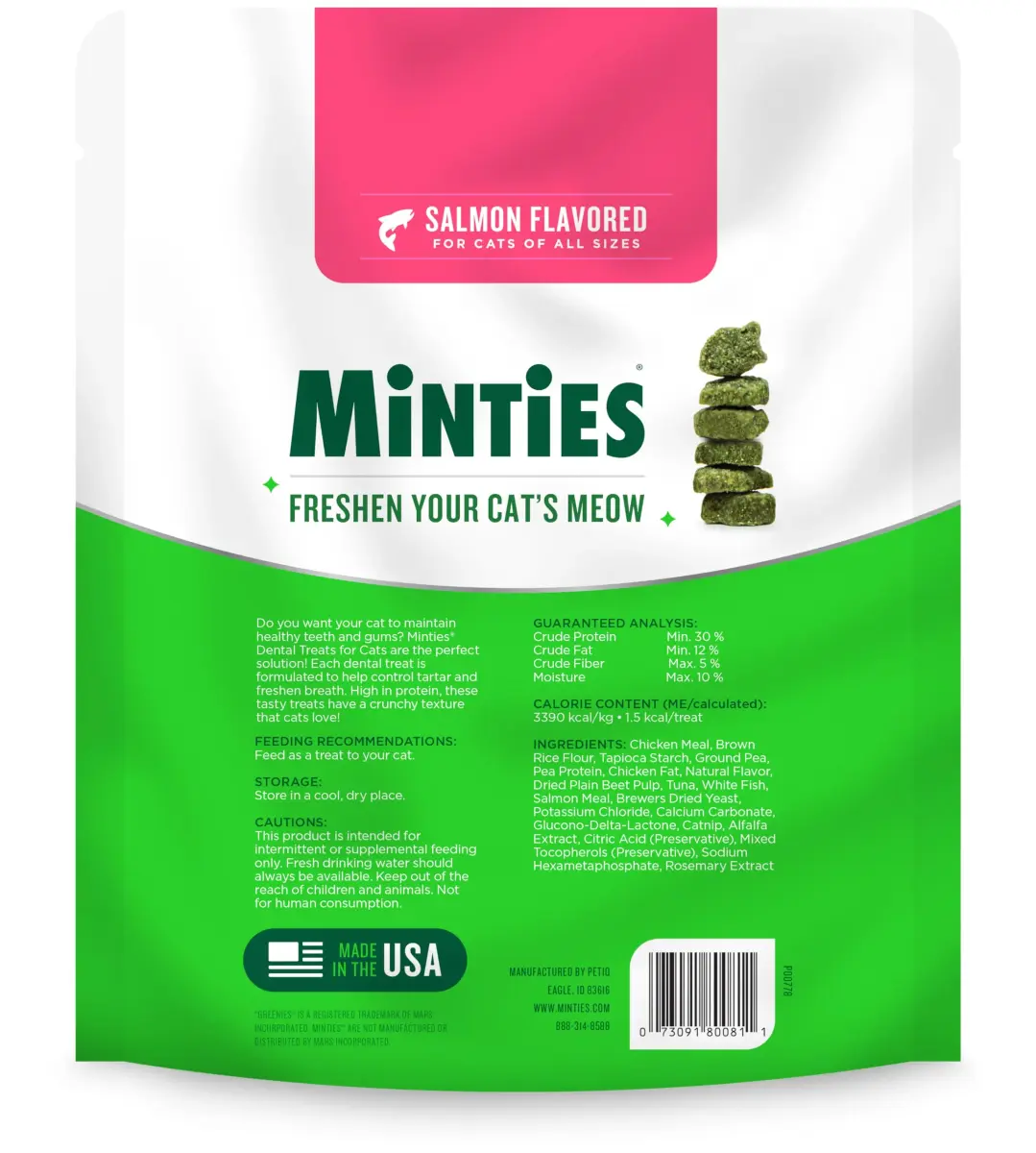 Minties Dental Treats for Cats Salmon Flavor | 20 oz (567 g) | Pack of 2 | Freshens Breath & Controls Tartar - view 7