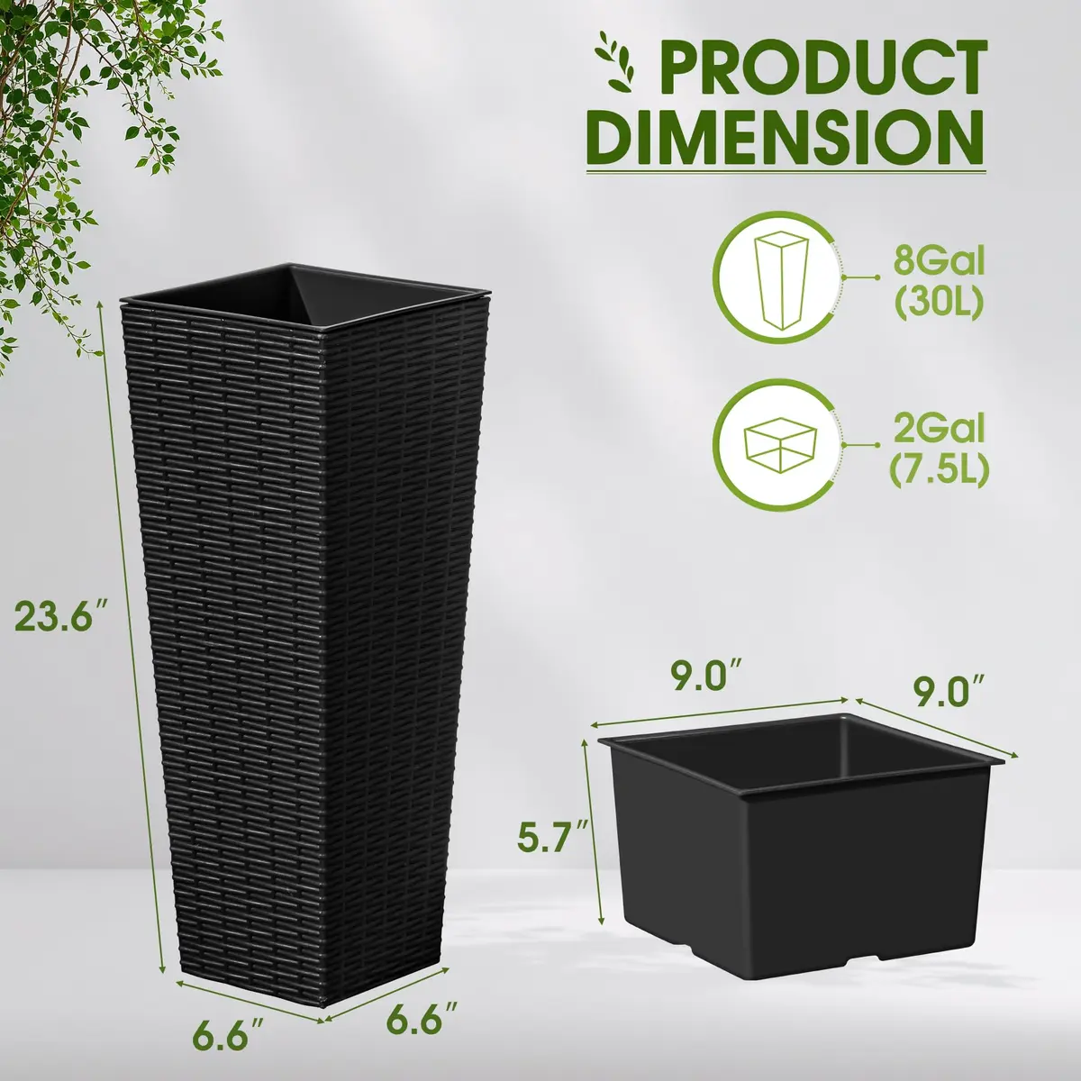 Devoko Resin 23.6'' Tall Planters Set of 2 | Modern Outdoor Taper Planters with Drainage - view 7