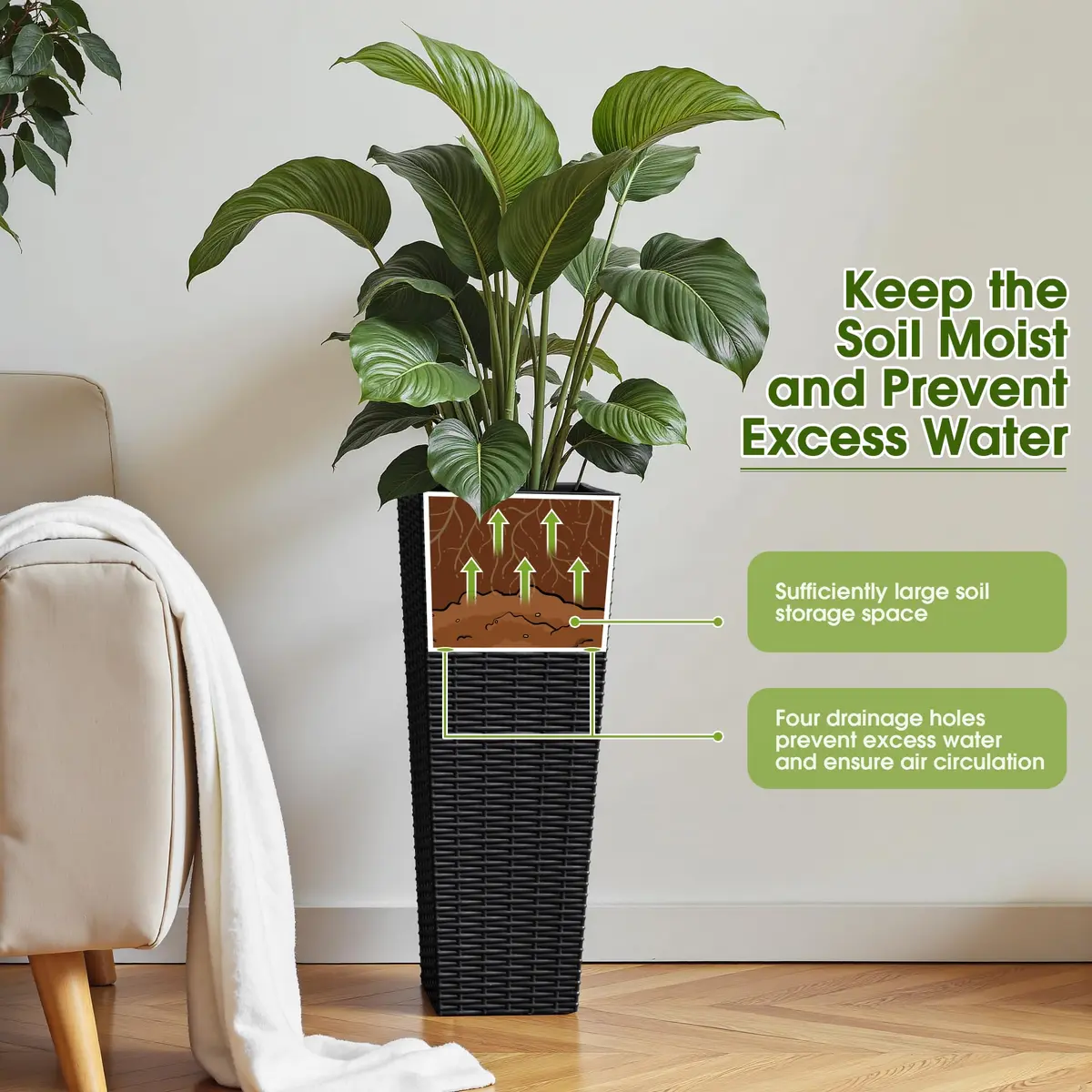 Devoko Resin 23.6'' Tall Planters Set of 2 | Modern Outdoor Taper Planters with Drainage - view 3