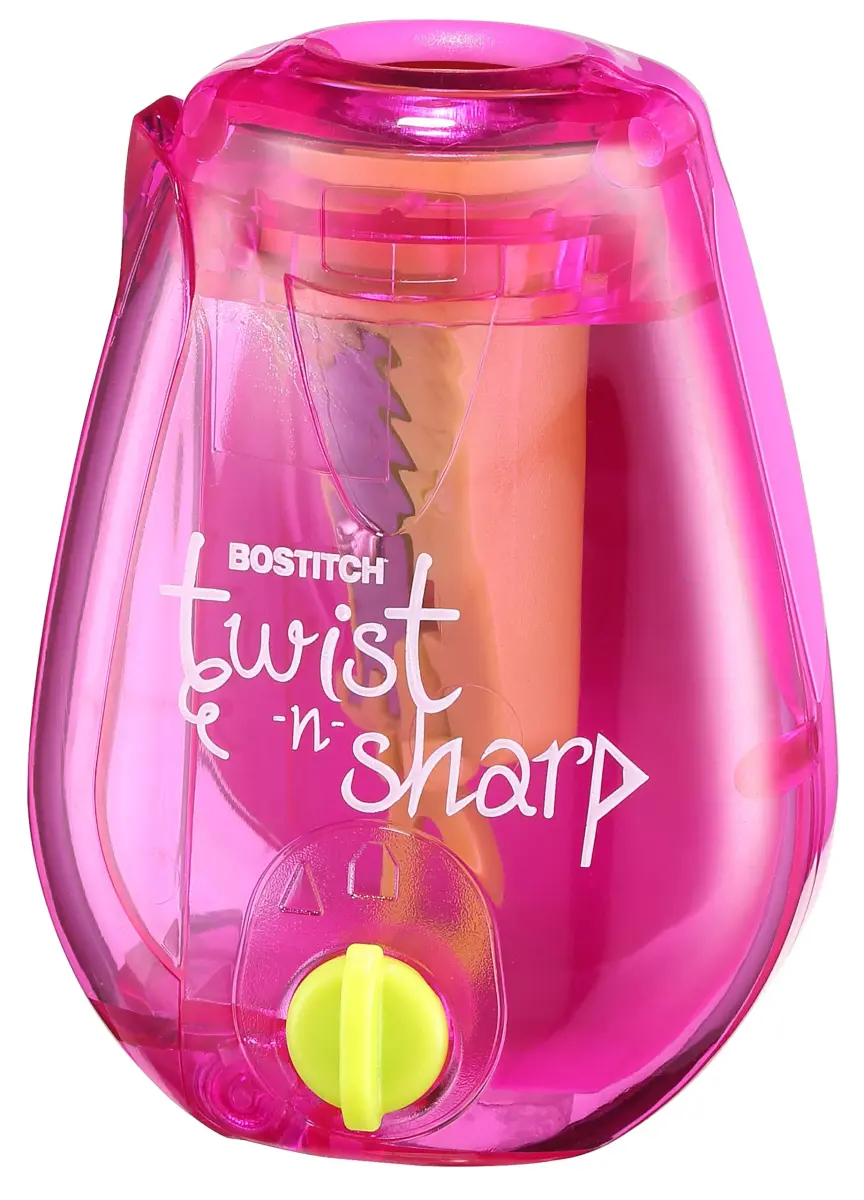 Bostitch Twist-n-Sharp Pencil Sharpener, Kids & Colored Pencils, Pink | Customizable Point & Tip Saver Technology - main product image
