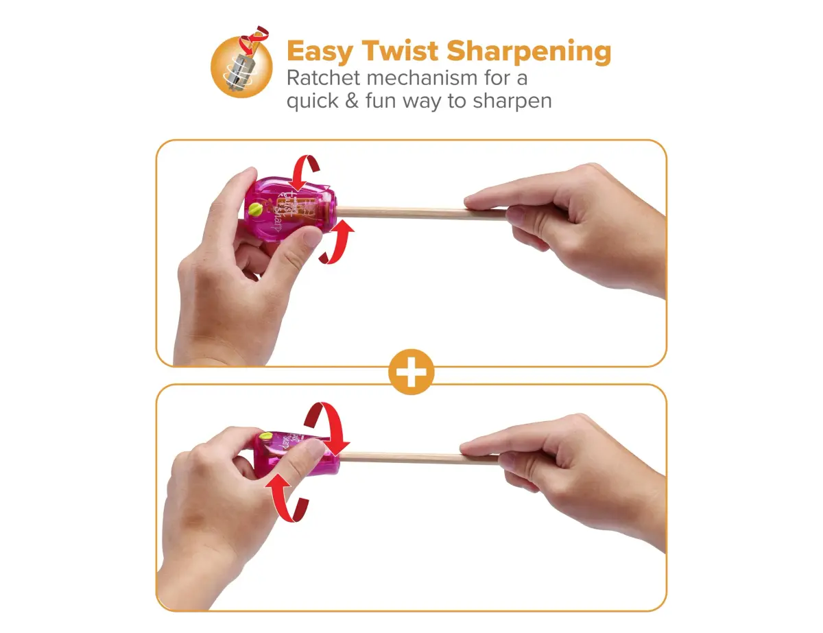 Bostitch Twist-n-Sharp Pencil Sharpener, Kids & Colored Pencils, Pink | Customizable Point & Tip Saver Technology - view 5