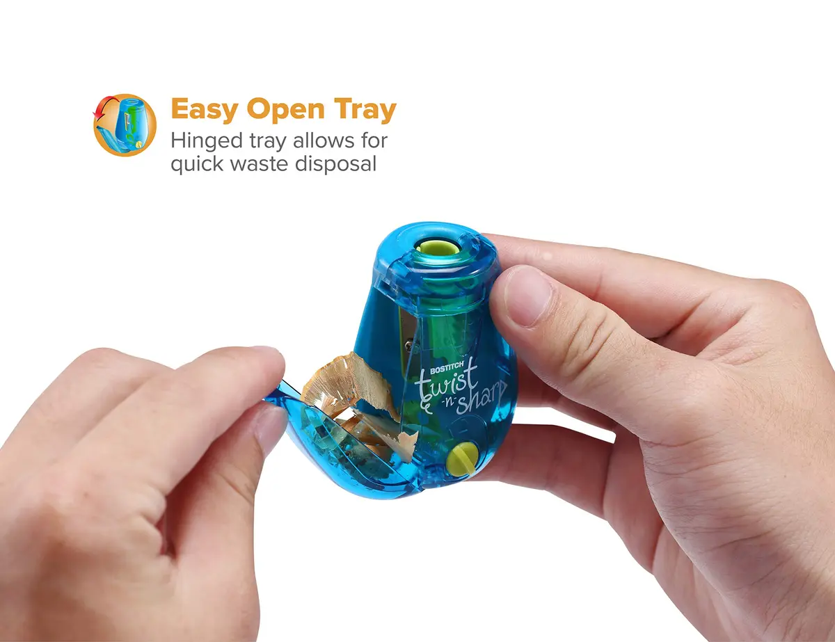 Bostitch Office Twist-n-Sharp Pencil Sharpener, Blue, 1 Unit | Customizable Tip Saver Technology - view 3