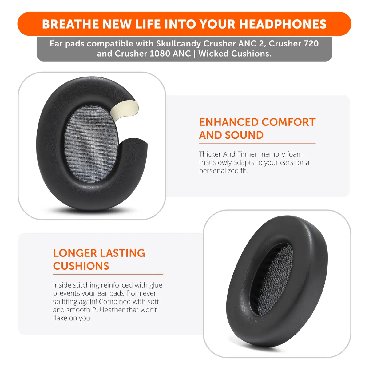 WC PadZ Crusher ANC 2 Replacement Earpads | Perfect Fit, Thick Comfort, Superior Sound (70-120 chars) - view 4