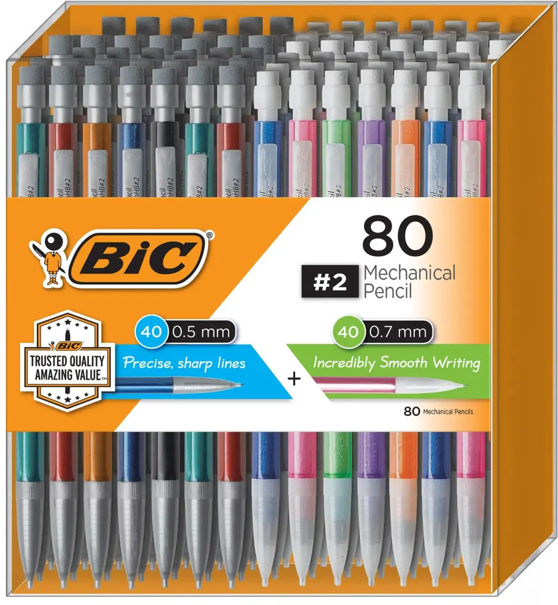 BIC Mechanical Pencils #2 XtraSmooth, 0.5mm & 0.7mm, Pack of 80 | Smooth Writing, Fade-Resistant, Acid-Free - main product image