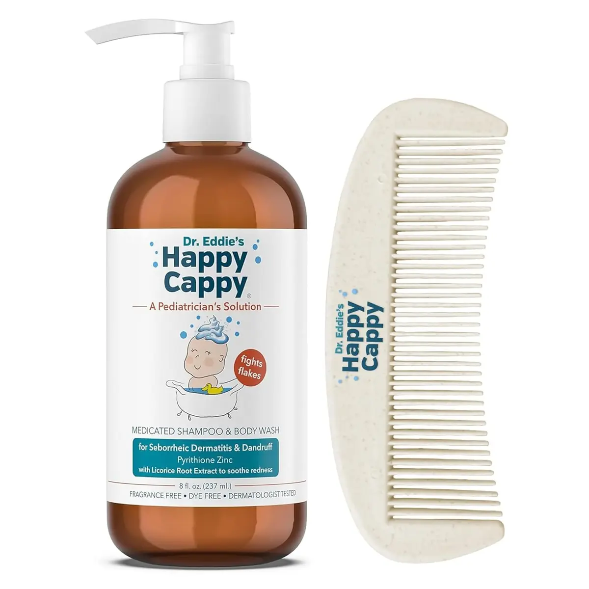 Happy Cappy Medicated Shampoo and Body Wash with Comb, 237ml (8 fl oz) | Dermatologist Tested for Baby Dandruff - main product image
