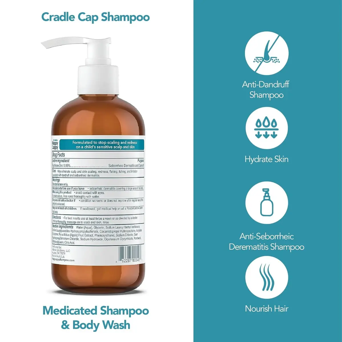 Happy Cappy Medicated Shampoo and Body Wash with Comb, 237ml (8 fl oz) | Dermatologist Tested for Baby Dandruff - view 2