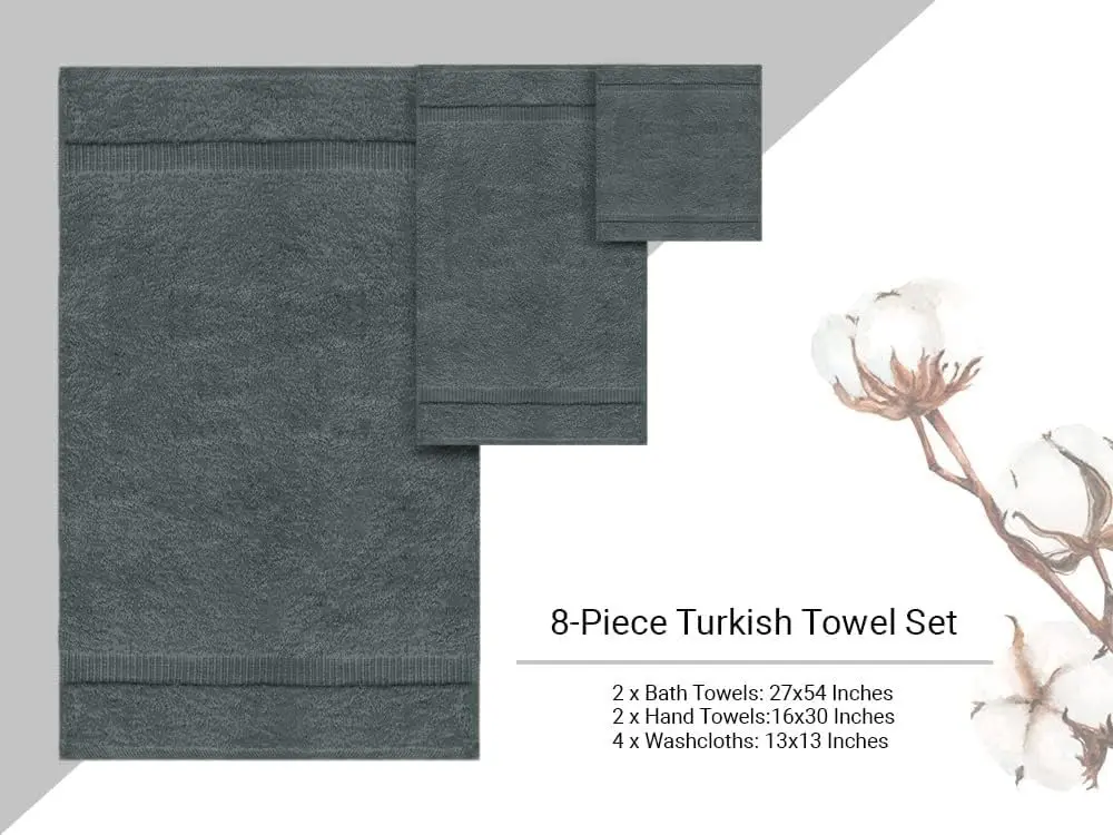 Towel Bazaar 8-Piece Turkish Cotton Towel Set, Dark Gray | Premium Quality, Long-Lasting, Authentic - view 5