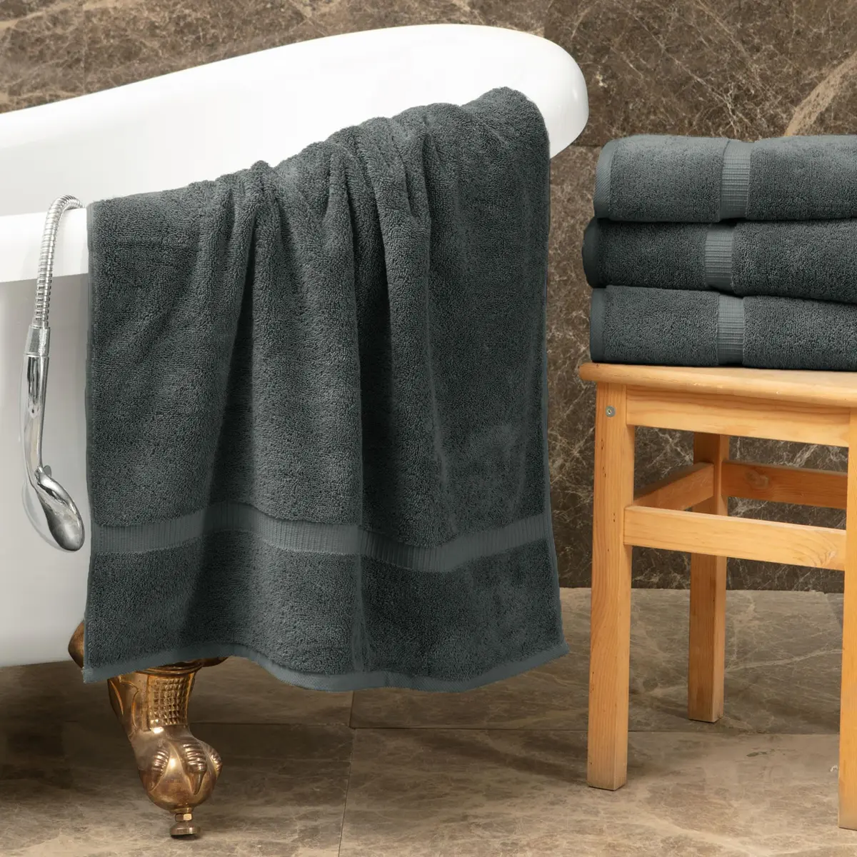 Towel Bazaar 8-Piece Turkish Cotton Towel Set, Dark Gray | Premium Quality, Long-Lasting, Authentic - view 2