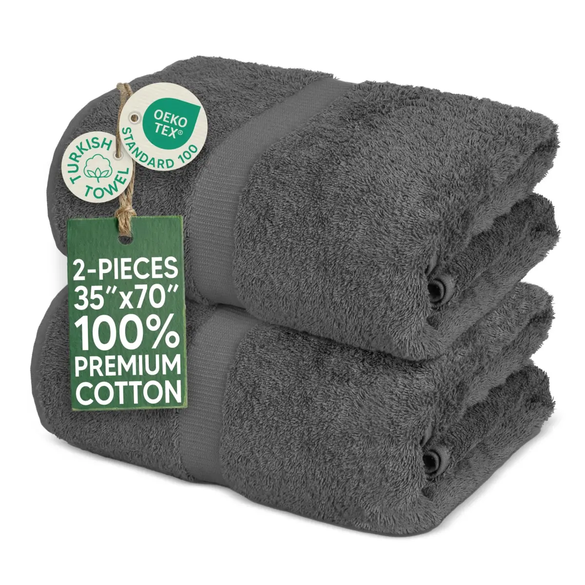 Towel Bazaar Premium Turkish Cotton Bath Sheets 35x70 Inches (2-Pack, Dark Gray) | Wraps Fully Around - main product image